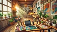 Hilyah.id-An-inspiring-workspace-designed-for-creativity-featuring-a-wooden-desk-cluttered-with-art-supplies-colorful-sketches-and-a-laptop.-Natural-light-st.webp